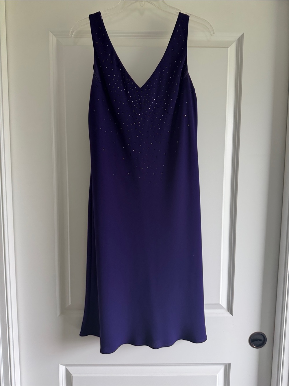 Jones New York Deep Purple V-Neck Beaded Slip Dress